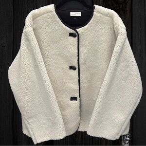 Cream & Black Fur Button Jacket